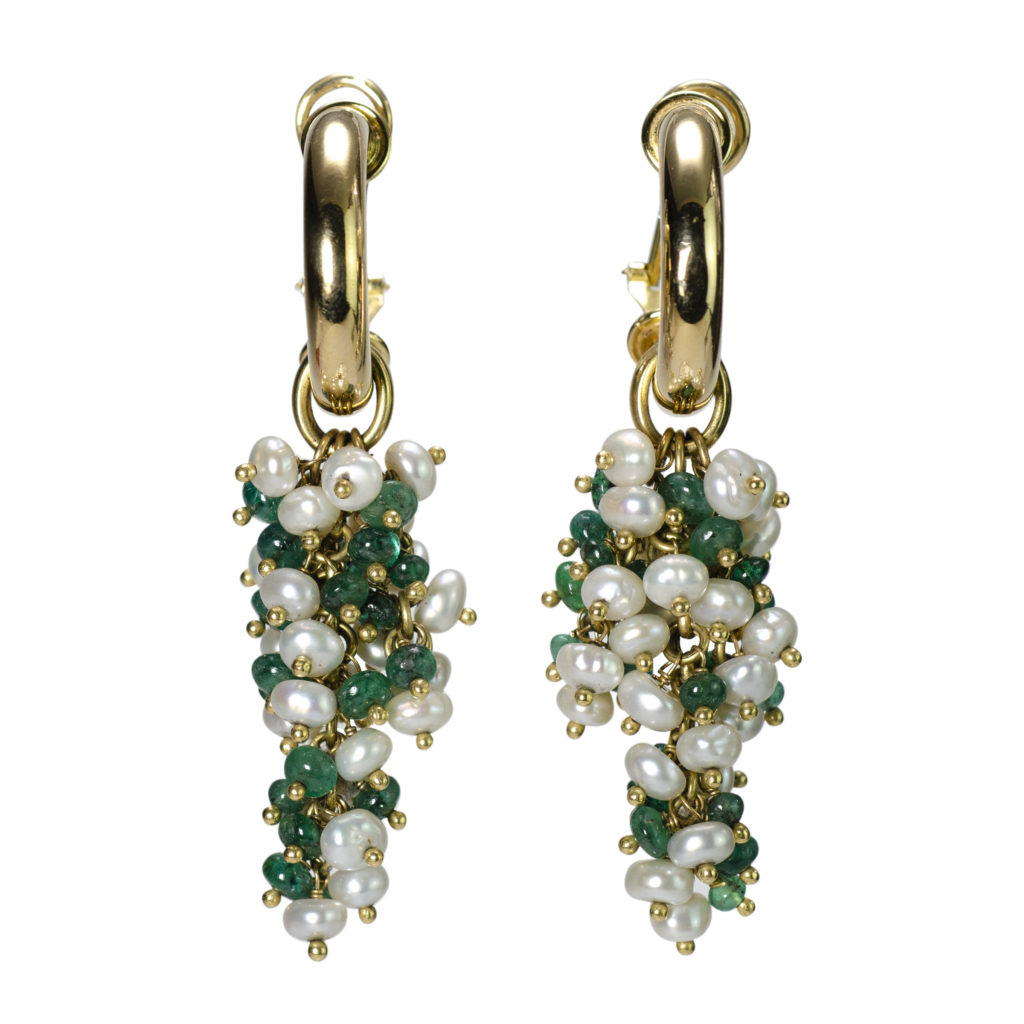 18K solid Gold Hoops Earrings with pearls and jade grape | Where To Buy 18K solid Gold Hoops Earrings